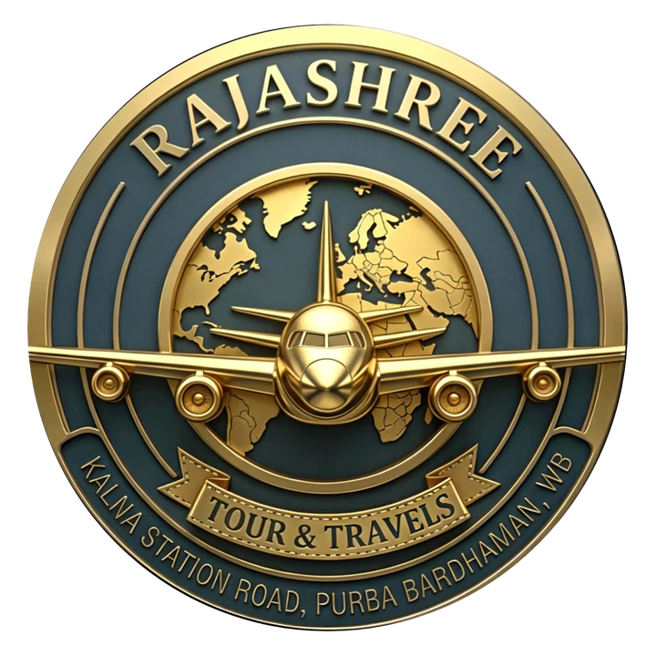 Rajashree Tour & Travels official circular navy and gold logo